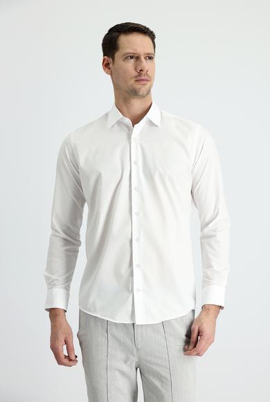 Erkek Giyim - Beyaz XL Beden Uzun Kol Slim Fit Dar Kesim Non Iron Klasik Pamuklu Gömlek