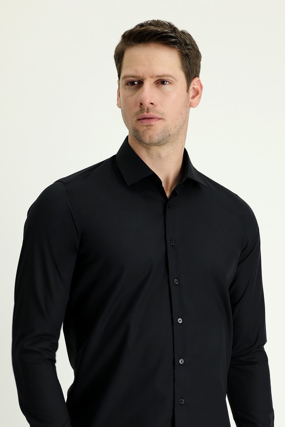 Erkek Giyim - Uzun Kol Slim Fit Dar Kesim Non Iron Klasik Pamuklu Gömlek