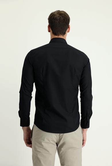 Erkek Giyim - Siyah S Beden Uzun Kol Slim Fit Dar Kesim Non Iron Klasik Pamuklu Gömlek
