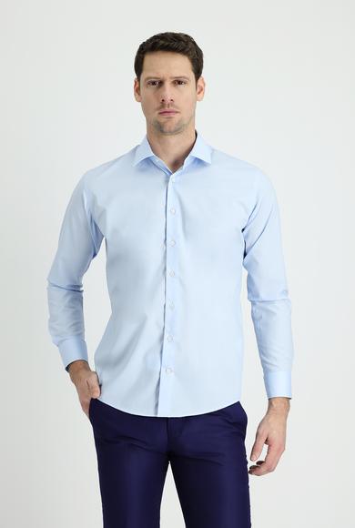 Erkek Giyim - UÇUK MAVİ L Beden Uzun Kol Slim Fit Dar Kesim Non Iron Klasik Pamuklu Gömlek