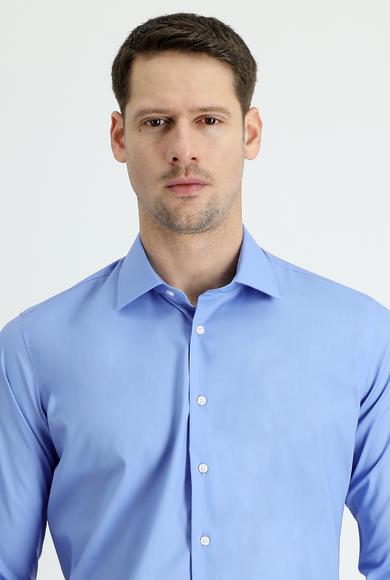 Erkek Giyim - AQUA MAVİSİ XL Beden Uzun Kol Slim Fit Dar Kesim Non Iron Klasik Pamuklu Gömlek