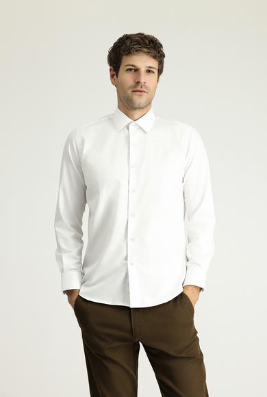 Erkek Giyim - BEYAZ XXL Beden Uzun Kol Slim Fit Dar Kesim Klasik Non Iron Saten Pamuklu Gömlek