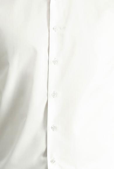Erkek Giyim - BEYAZ XXL Beden Uzun Kol Slim Fit Dar Kesim Klasik Non Iron Saten Pamuklu Gömlek