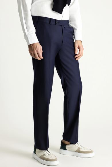 Erkek Giyim - KOYU LACİVERT 54 Beden Slim Fit Dar Kesim Yünlü Klasik Pantolon
