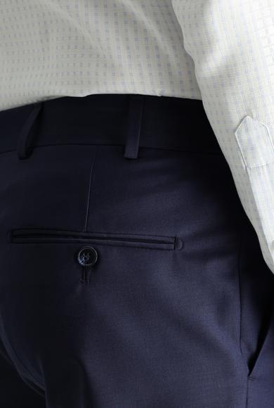 Erkek Giyim - KOYU LACİVERT 54 Beden Slim Fit Dar Kesim Yünlü Klasik Pantolon