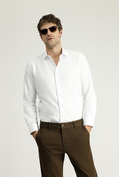 Erkek Giyim - BEYAZ S Beden Uzun Kol Slim Fit Dar Kesim Klasik Çizgili Pamuklu Gömlek