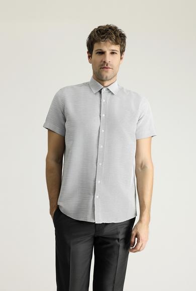 Erkek Giyim - SİYAH 4X Beden Kısa Kol Regular Fit Desenli Pamuklu Gömlek