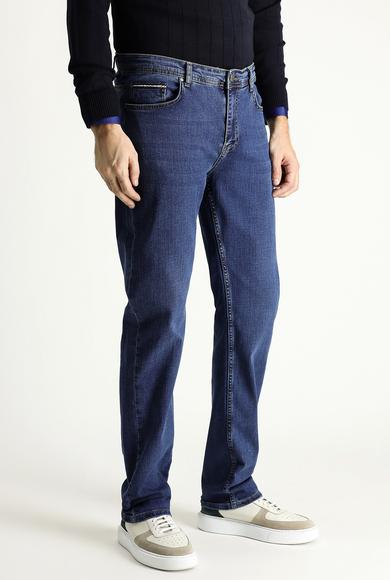 Erkek Giyim - KOYU MAVİ 64 Beden Regular Fit Likralı Denim Pantolon