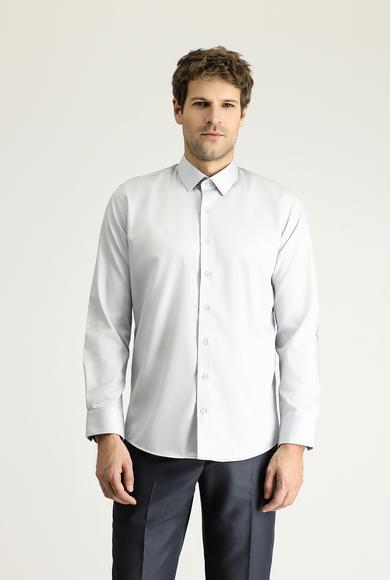 Erkek Giyim - ORTA GRİ XL Beden Uzun Kol Slim Fit Dar Kesim Klasik Non Iron Saten Pamuklu Gömlek