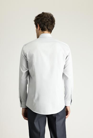 Erkek Giyim - ORTA GRİ XL Beden Uzun Kol Slim Fit Dar Kesim Klasik Non Iron Saten Pamuklu Gömlek
