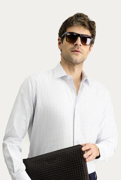 Erkek Giyim - MAVİ M Beden Uzun Kol Klasik Desenli Pamuk Gömlek