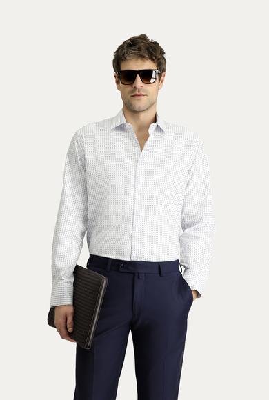 Erkek Giyim - MAVİ M Beden Uzun Kol Klasik Desenli Pamuk Gömlek