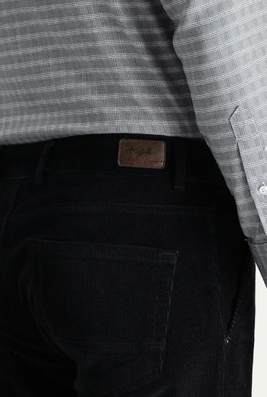 Erkek Giyim - SİYAH 50 Beden Slim Fit Dar Kesim Likralı Kadife Pantolon