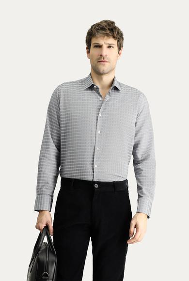 Erkek Giyim - ORTA FÜME M Beden Uzun Kol Regular Fit Ekose Pamuk Gömlek