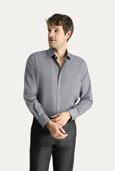 Erkek Giyim - KOYU LACİVERT 4X Beden Uzun Kol Regular Fit Ekose Pamuk Gömlek