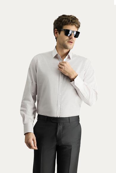 Erkek Giyim - KOYU BORDO XL Beden Uzun Kol Klasik Desenli Pamuk Gömlek