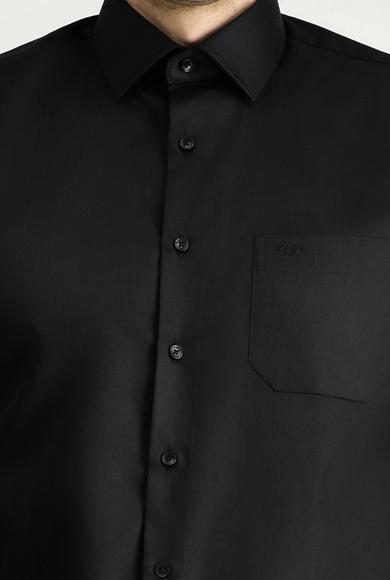Erkek Giyim - SİYAH 5X Beden Uzun Kol Klasik Non Iron Saten Pamuklu Gömlek