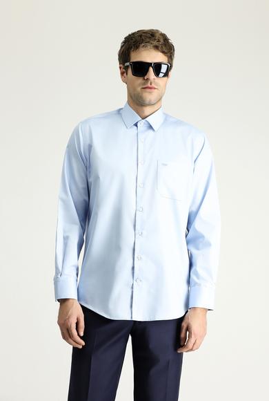 Erkek Giyim - UÇUK MAVİ S Beden Uzun Kol Klasik Non Iron Saten Pamuklu Gömlek
