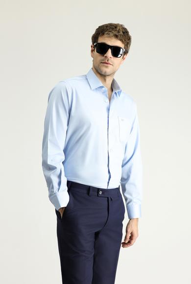Erkek Giyim - UÇUK MAVİ S Beden Uzun Kol Klasik Non Iron Saten Pamuklu Gömlek