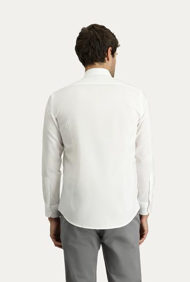 Erkek Giyim - BEYAZ L Beden Uzun Kol Slim Fit Dar Kesim Klasik Non Iron Desenli Pamuklu Gömlek