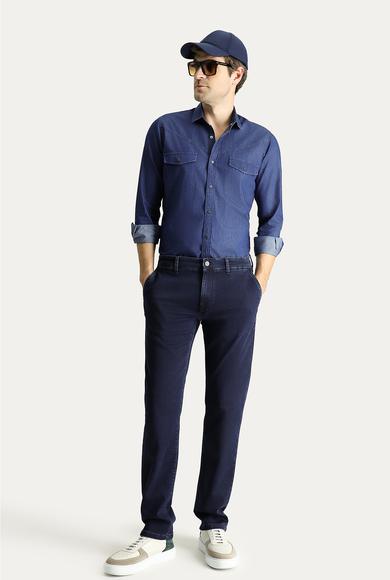 Erkek Giyim - KOYU LACİVERT 50 Beden Regular Fit Likralı Denim Pantolon