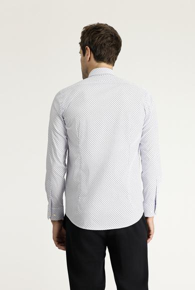 Erkek Giyim - AÇIK MAVİ L Beden Uzun Kol Slim Fit Dar Kesim Baskılı Pamuklu Gömlek