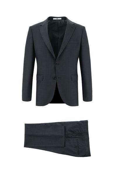 Erkek Giyim - ORTA ANTRASİT 48 Beden Slim Fit Klasik Ekose Takım Elbise