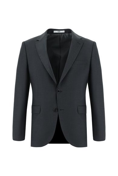 Erkek Giyim - ORTA ANTRASİT 48 Beden Slim Fit Klasik Ekose Takım Elbise