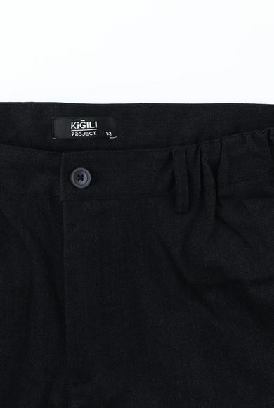 Erkek Giyim - KOYU LACİVERT 46 Beden Slim Fit Beli Lastikli Likralı Kanvas / Chino Pantolon