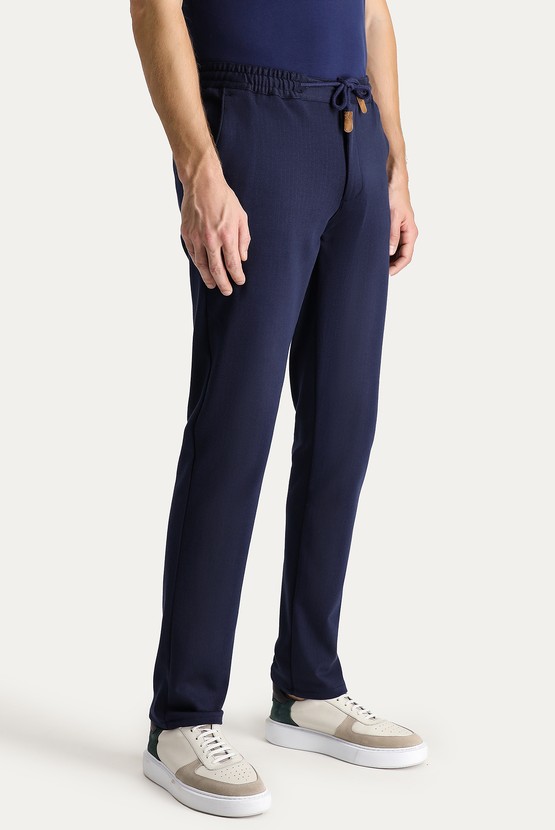 Erkek Giyim - Regular Fit Beli Lastikli İpli Çizgili Likralı Pantolon