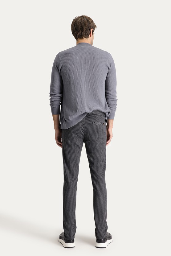 Erkek Giyim - Regular Fit Beli Lastikli İpli Çizgili Likralı Pantolon