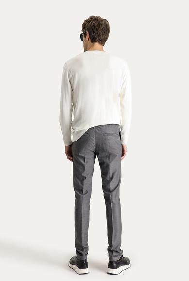 Erkek Giyim - ORTA FÜME 48 Beden Regular Fit Beli Lastikli İpli Desenli Likralı Pantolon
