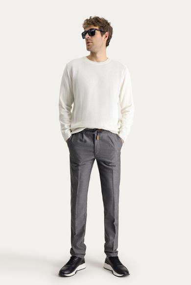 Erkek Giyim - ORTA FÜME 48 Beden Regular Fit Beli Lastikli İpli Desenli Likralı Pantolon