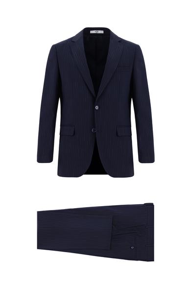 Erkek Giyim - KOYU LACİVERT 50 Beden Klasik Çizgili Takım Elbise