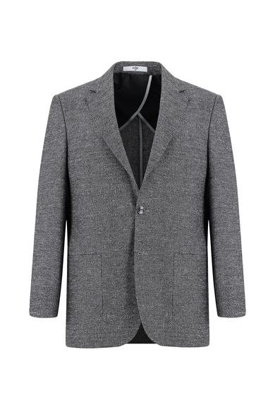 Erkek Giyim - SİYAH 54 Beden Relax Fit Desenli Keten Ceket