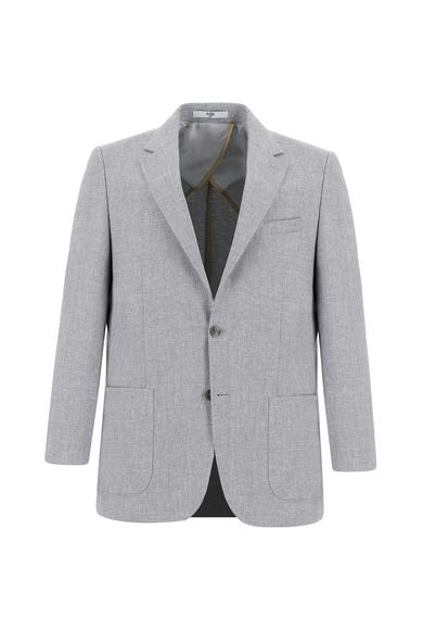 Erkek Giyim - AÇIK GRİ 60 Beden Relax Fit Desenli Keten Ceket
