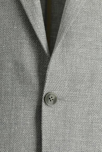 Erkek Giyim - AÇIK GRİ 60 Beden Relax Fit Desenli Keten Ceket