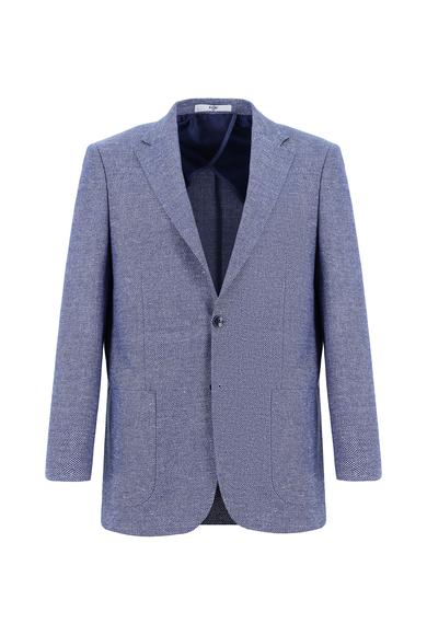 Erkek Giyim - KOYU MAVİ 50 Beden Relax Fit Rahat Kesim Desenli Keten Ceket