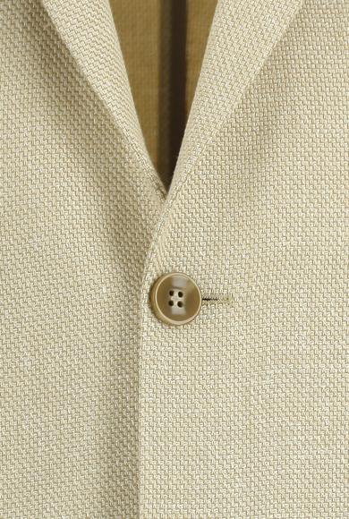 Erkek Giyim - AÇIK BEJ 64 Beden Relax Fit Rahat Kesim Desenli Keten Ceket