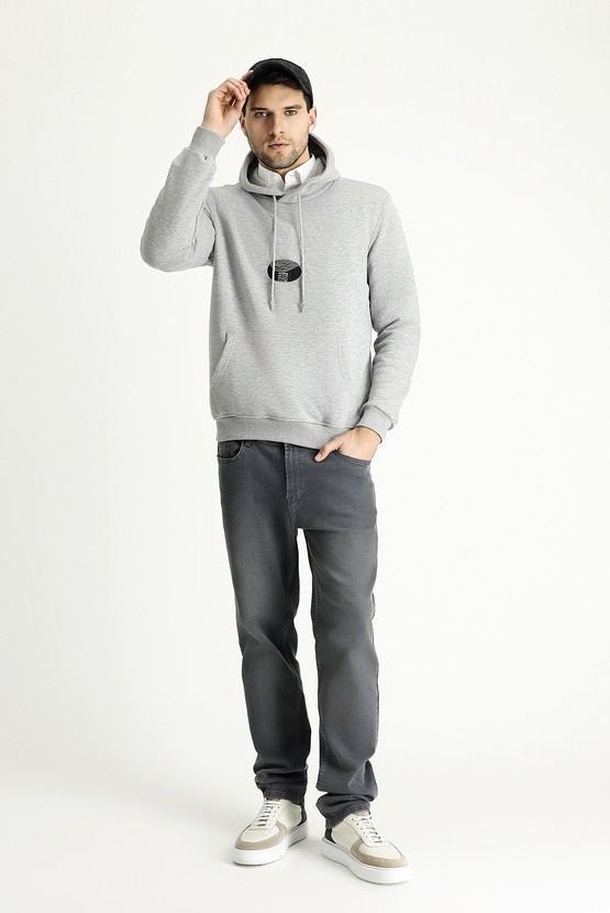 Erkek Giyim - Kapüşonlu Baskılı Pamuklu Sweatshirt