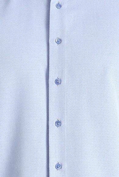 Erkek Giyim - AÇIK MAVİ XL Beden Uzun Kol Slim Fit Dar Kesim Klasik Desenli Pamuklu Gömlek