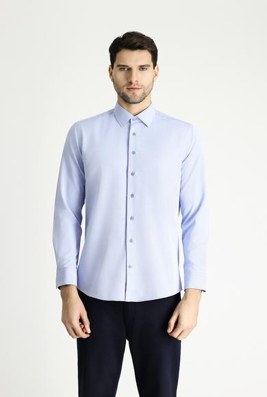 Erkek Giyim - AÇIK MAVİ XL Beden Uzun Kol Slim Fit Dar Kesim Klasik Desenli Pamuklu Gömlek