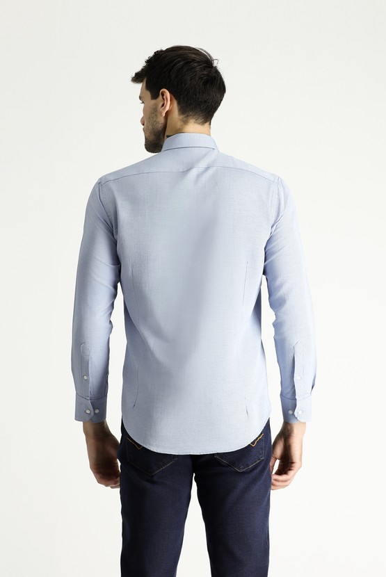 Erkek Giyim - Uzun Kol Slim Fit Dar Kesim Baskılı Pamuklu Gömlek