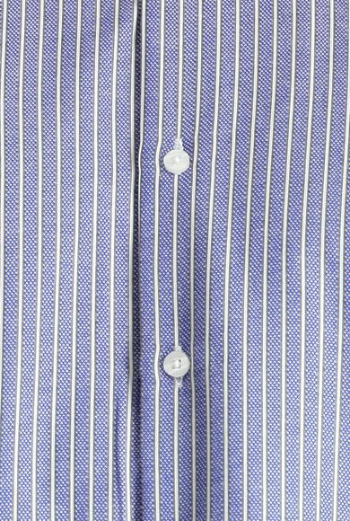 Erkek Giyim - MAVİ M Beden Uzun Kol Regular Fit Çizgili Pamuklu Gömlek