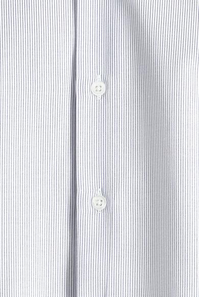 Erkek Giyim - KOYU MAVİ XL Beden Uzun Kol Klasik Çizgili Pamuklu Gömlek