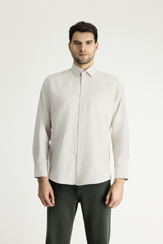 Erkek Giyim - Uzun Kol Regular Fit Ekose Pamuklu Gömlek