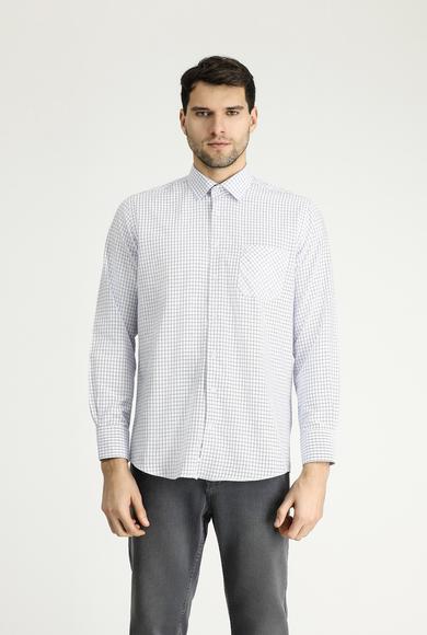 Erkek Giyim - KOYU MAVİ 3X Beden Uzun Kol Regular Fit Ekose Pamuklu Gömlek