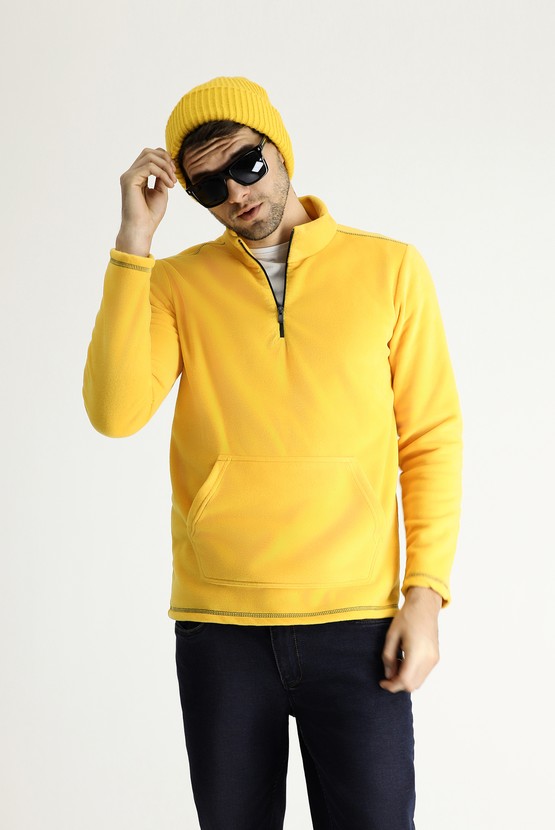 Erkek Giyim - Yarım Fermuarlı Polar Sweatshirt