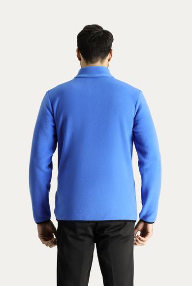 Erkek Giyim - MAVİ 3X Beden Fermuarlı Polar Sweatshirt
