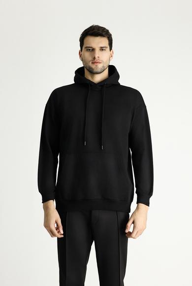 Erkek Giyim - SİYAH 5X Beden Kapüşonlu Oversize Pamuklu Sweatshirt